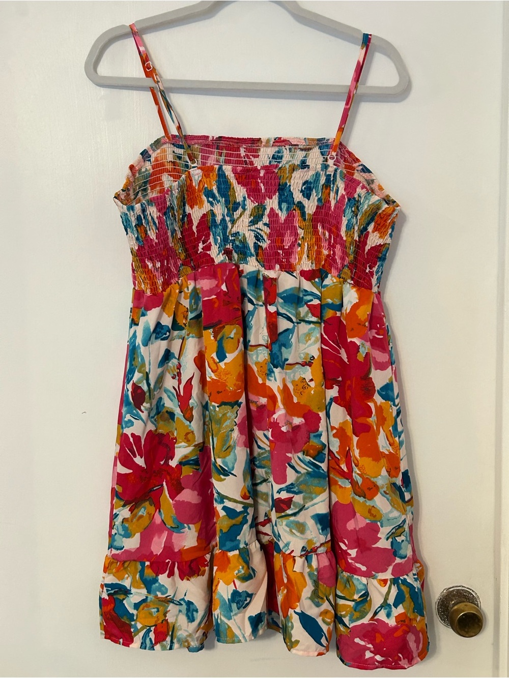 White with Pink Multi Floral Smocked Plus Size Sundress